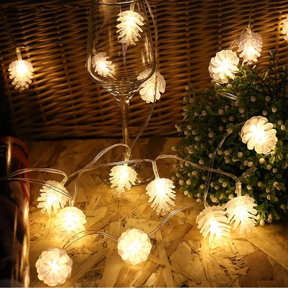 Pinecone String Lights 16FT 40 LED Clear Pine Cone String Lights Battery Powered
